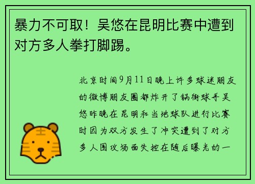 暴力不可取！吴悠在昆明比赛中遭到对方多人拳打脚踢。