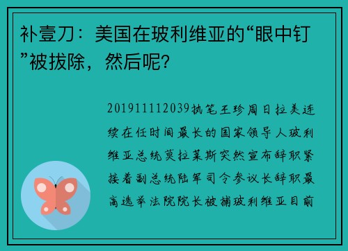 补壹刀：美国在玻利维亚的“眼中钉”被拔除，然后呢？